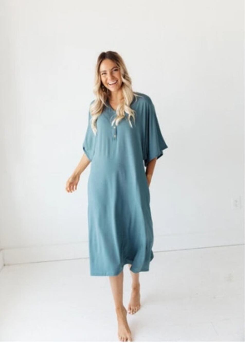 NEW! Dwell & Slumber 'CLASSIC' Caftan Dress in SEAGLASS (XL/XXL)